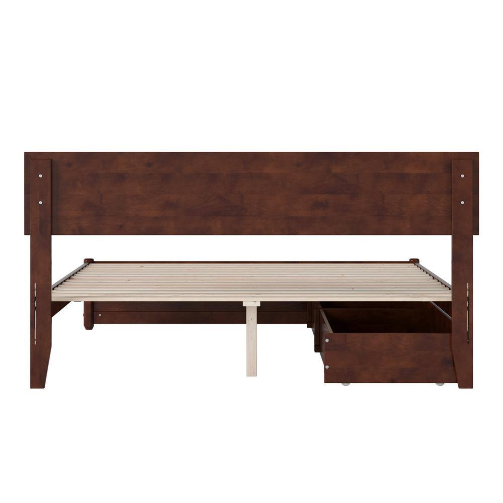 Wesley Walnut Queen Wood Platform Bed with Storage Drawers