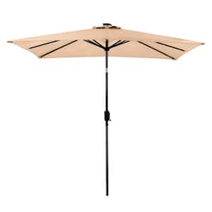 9 ft. x 7 ft. Rectangular Solar Lighted Market Patio Umbrella in Taupe