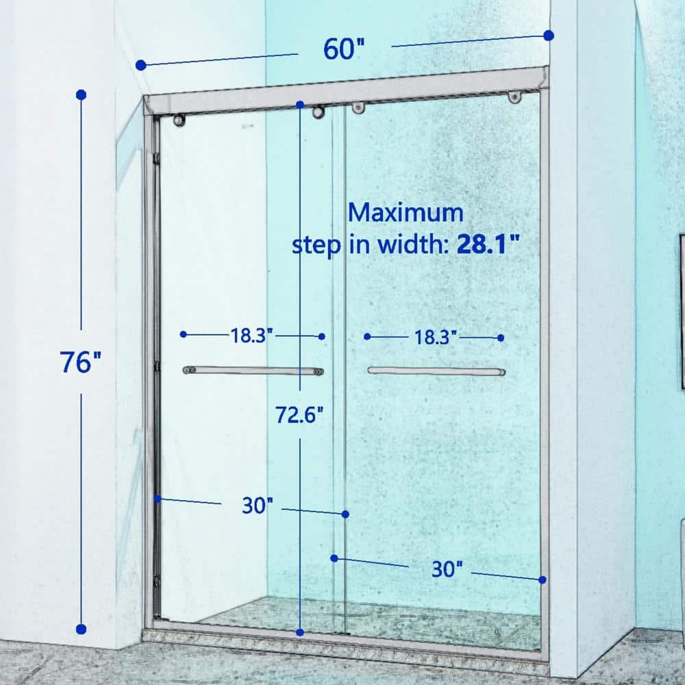 60" Chrome Frameless Double Sliding Shower Door with Clear Glass