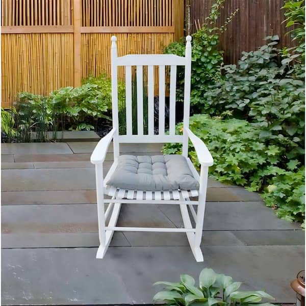 Unbranded White Solid Wood Outdoor Rocking Chair with High Back and Wide Armrests for Porch, Patio or Balcony