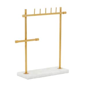 13 in. Gold Marble Jewelry Stand with Rectangular Base