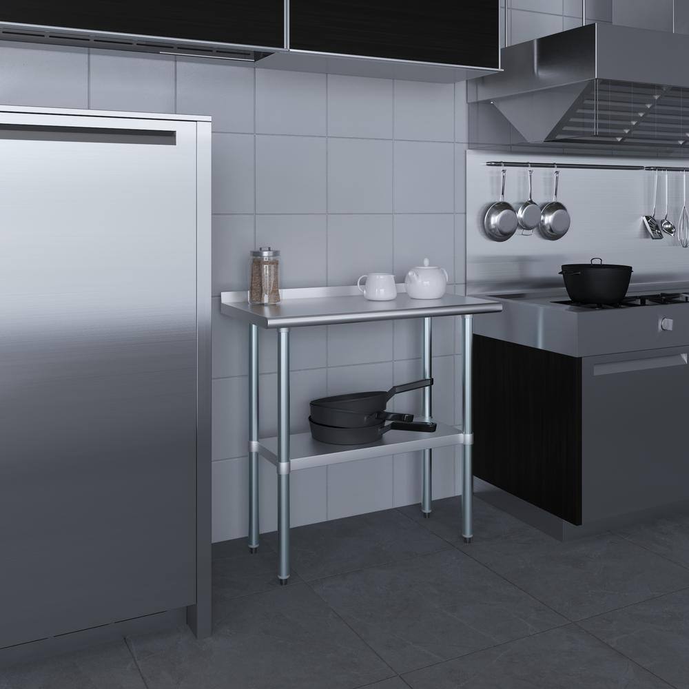 36-Inch Stainless Steel Kitchen Utility Table with Adjustable Shelf