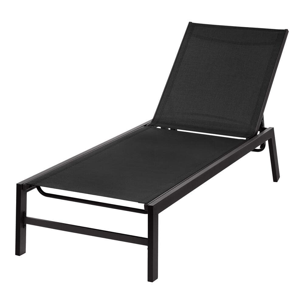 Hampton Bay Colonia Reclining Sling Outdoor Lounge Chair in Black ...