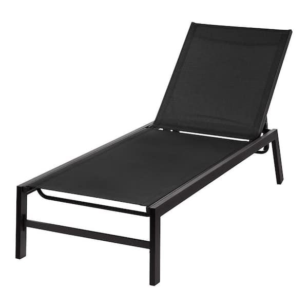 Hampton Bay Colonia Reclining Sling Outdoor Lounge Chair in Black