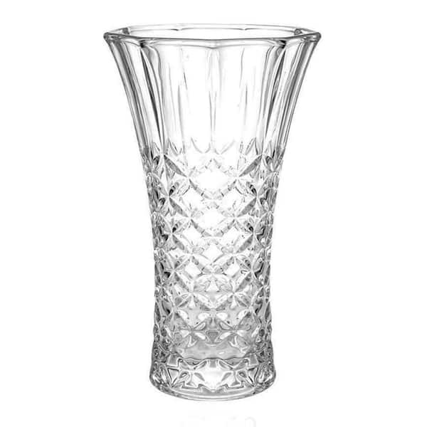 Lorren Home Trends 9 in. Tall Clear Crystal Glass Trumpet Shape Scalloped Flower Vase for Home Decor