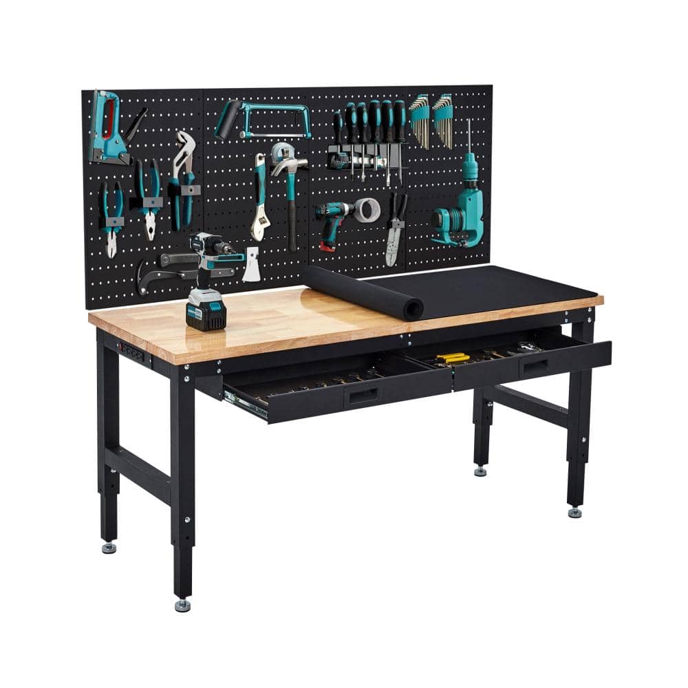 "Heavy Duty 2000 Lbs Capacity 60"" x 22""Adjustable Workbench with Pegboard and Drawers, Rubber Wood" price history on PriceWatchPro
