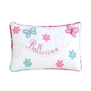 Little Dancer Ballerina Cursive Letter Princess Butterfly Floral Embroidery Pink Cotton Decor Pillow (Set of 1)