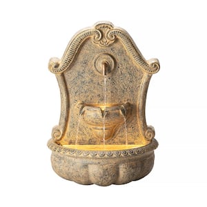 25.75 in. H Antique European Style Multi Tiered Faux Granite Outdoor Wall Fountain with Pump and LED Light (KD)