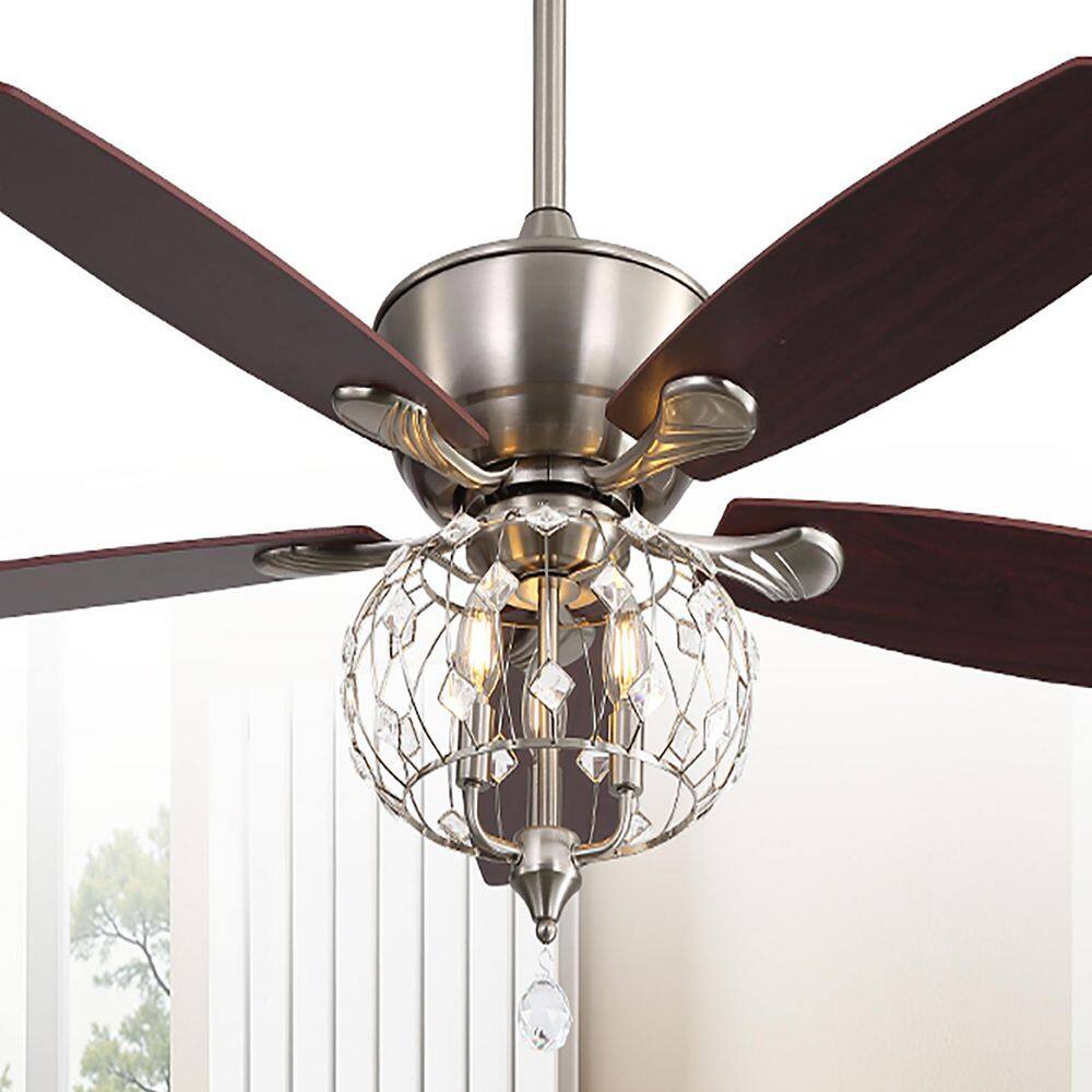 52 in. Standard Indoor Downrod Mount Silver Crystal Chrome 5-Nickel Blades Ceiling Fan with 6-Speed DC Remote Control price history on PriceWatchPro