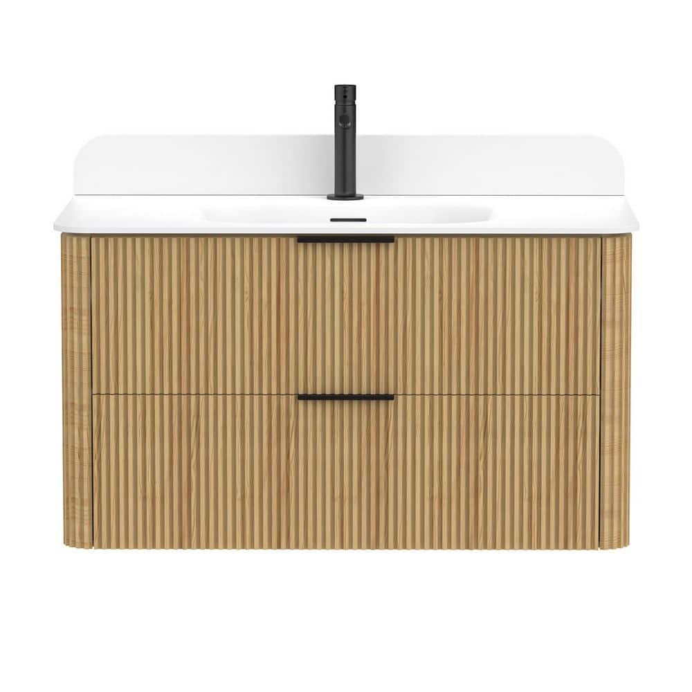CosmicSky 36 in. Single Sink Floating Bath Vanity in Golden Oak with White Integrated Acrylic Top Basin (Assembled) price history on PriceWatchPro