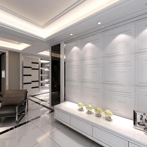 Falkirk Ross 2/25 in. x 19.7 in. x 19.7 in. White PVC Abstract 3D Decorative Wall Panel 5-Pack