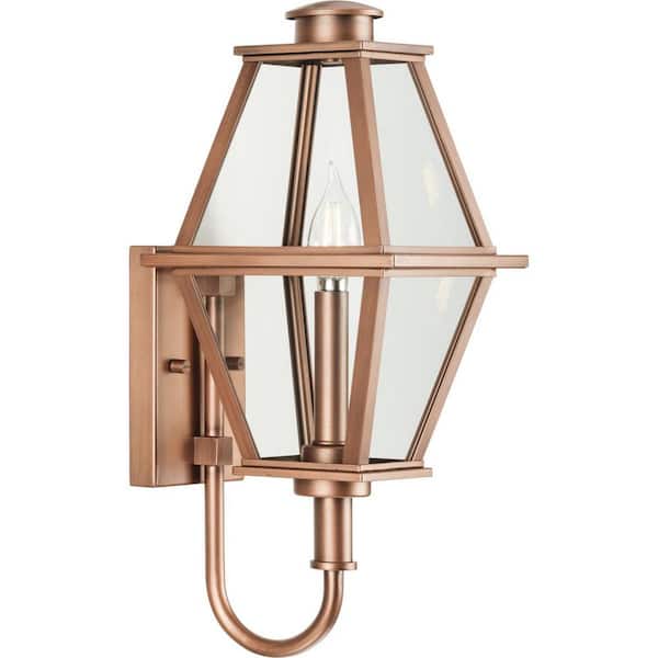 1-Light Antique Copper Outdoor Lantern Bradshaw Clear Glass Transitional Small Wall No Bulbs Included