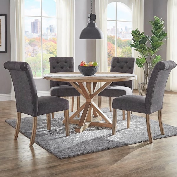 Huntington Dark Grey Linen Button Tufted Dining Chair (Set of 2)