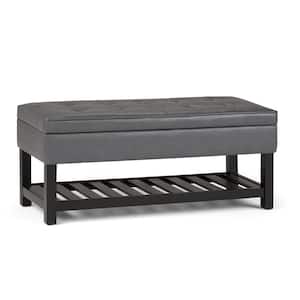 Cosmopolitan 44 in. Wide Transitional Rectangle Storage Ottoman Bench with Open Bottom in Stone Grey Faux Leather