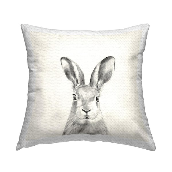 Stupell Industries Bunny Rabbit Portrait Soft Grey Illustration Beige Square Outdoor Throw Pillow
