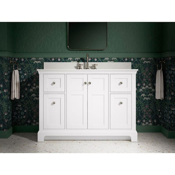 Baskin 48 in. Single Sink White Bath Vanity with Bianco Bella Quartz Top