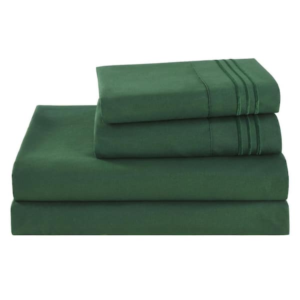 S4PCS 4-Pieces Embroidery Green Polyester King Size Cooling Bed Sheets Set