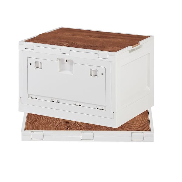 55 qt Collapsible Storage Bin with Lids Beige 11.6 in. Accent Cabinet Office Foldable Storage Cabinet with 2-Shelves