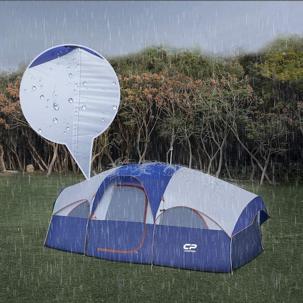 Blue 6 Person Camping Tents Waterproof Windproof Family Tent Top