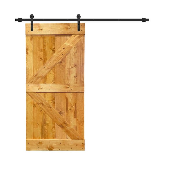CALHOME K Series 30 in. x 84 in. Solid Colonial Maple Stained Knotty Pine Wood Interior Sliding Barn Door with Hardware Kit