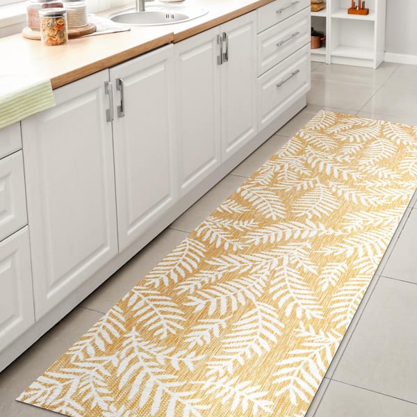 JONATHAN Y Nevis Palm Frond Yellow/Cream 2 ft. x 10 ft. Indoor/Outdoor Area Rug