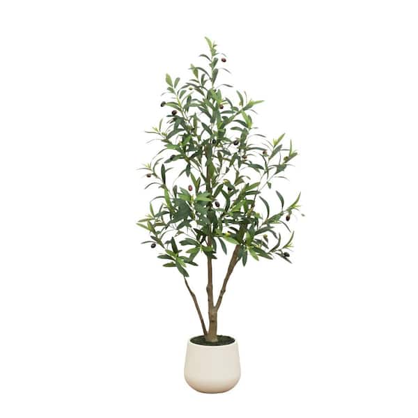 4 ft. Artificial Olive Tree in White Decorative Planter