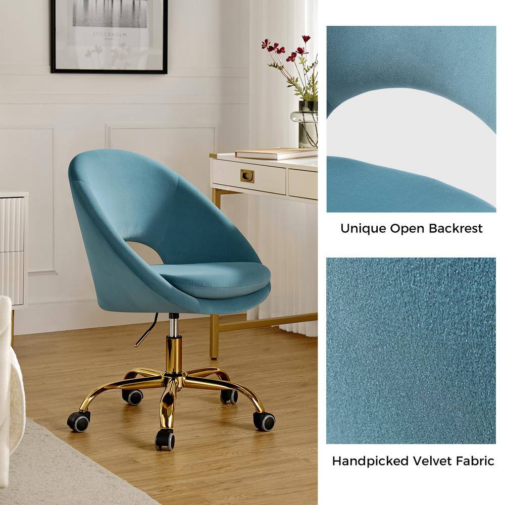 Berta Blue Velvet Swivel Task Chair with Adjustable Height