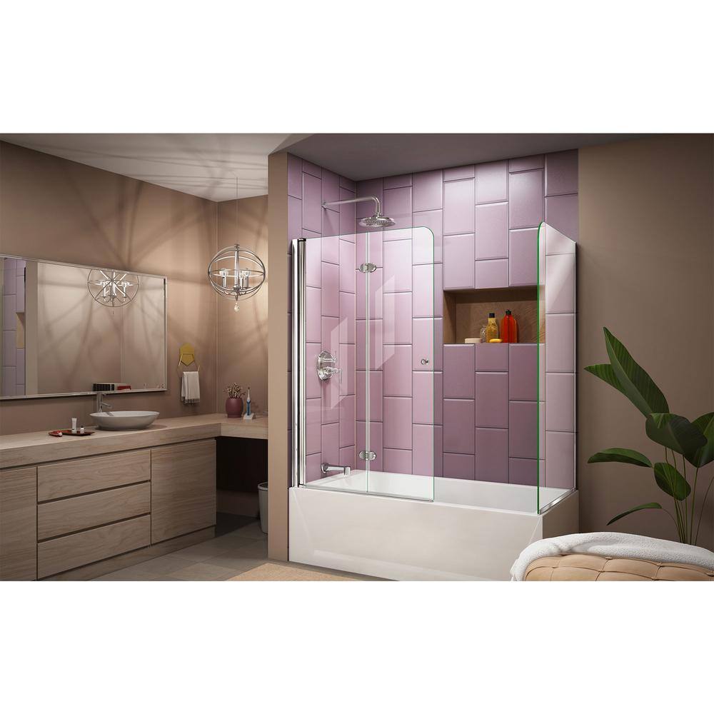 Aqua Fold Frameless Clear Glass Chrome Hinged Tub Door