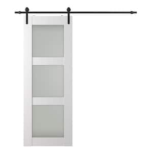 Paola 36 in. x 80 in. 3-Lite Frosted Glass Bianco Noble Wood Composite Sliding Barn Door with Hardware Kit