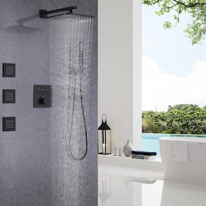 Thermostatic Single Handle 3-Spray Patterns Shower Faucet 4.76 GPM with Body Spray in. Matte Black (Valve Included)
