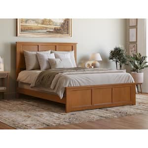 Madison Light Toffee Natural Bronze Solid Wood Frame Queen Foundation Panel Bed with Matching Footboard