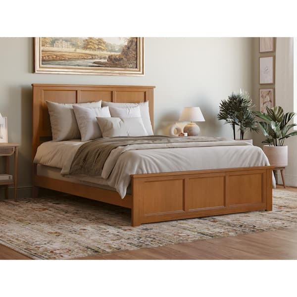 AFI Madison Light Toffee Natural Bronze Solid Wood Frame Queen Foundation Panel Bed with Matching Footboard