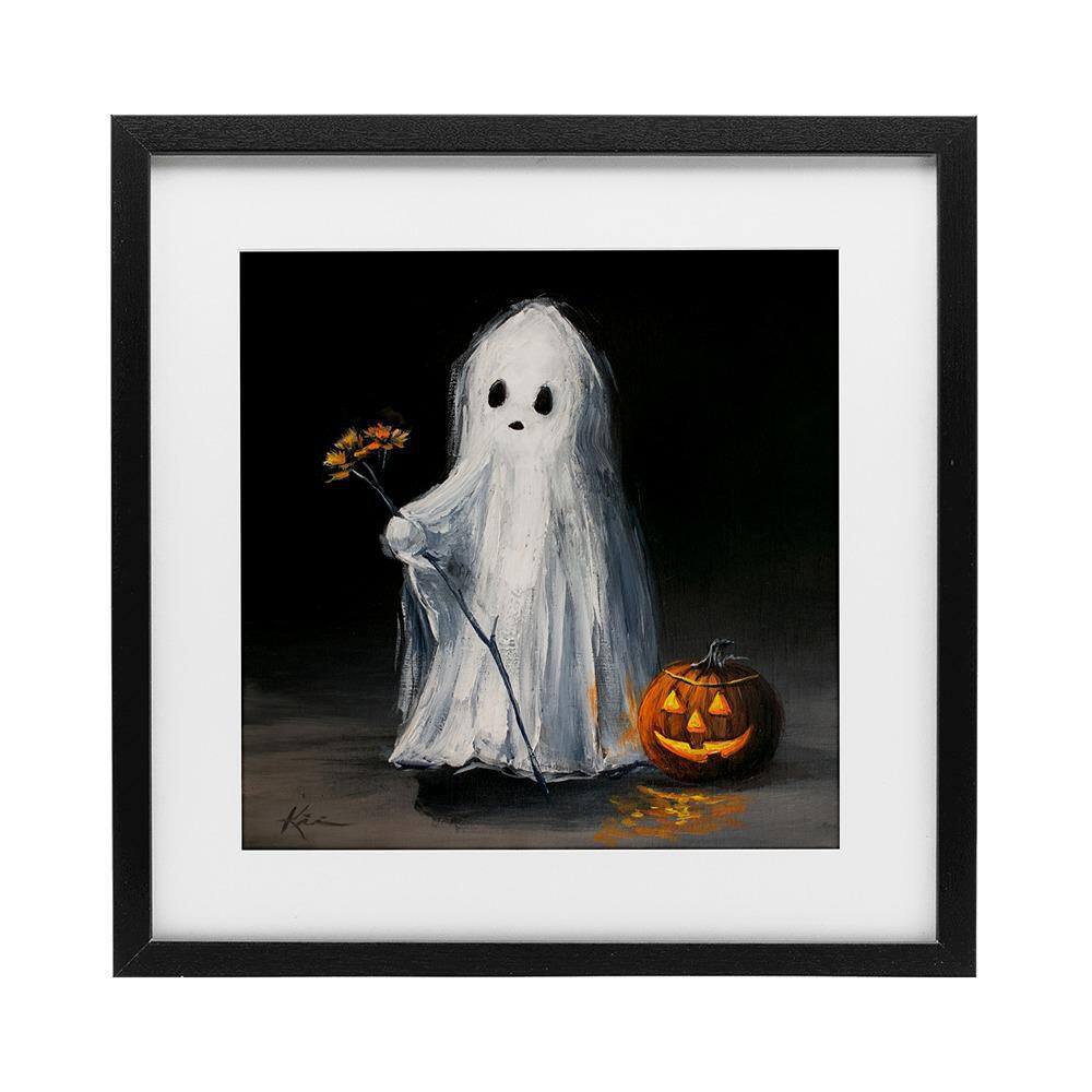Vintage Halloween Ghost and Pumpkin by Lindsay Kivi Fine Art Framed Graphic Art Print Nature 13 in. x 13 in. price history on PriceWatchPro