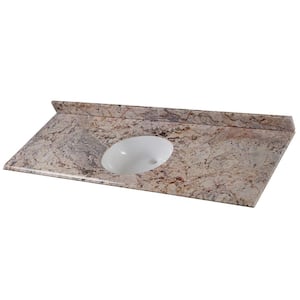 61 in. W x 22 in. D Cultured Marble White Round Single Sink Vanity Top in Rustic Gold
