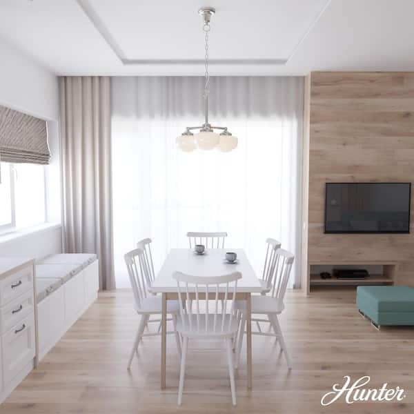 Hunter Saddle Creek 3-Light Brushed Nickel Chandelier with Cased White Glass Shades
