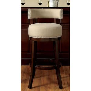 29 in. Dark Oak and Beige Low Back Wooden Frame Bar Stool with Linen Seat (Set of 2)