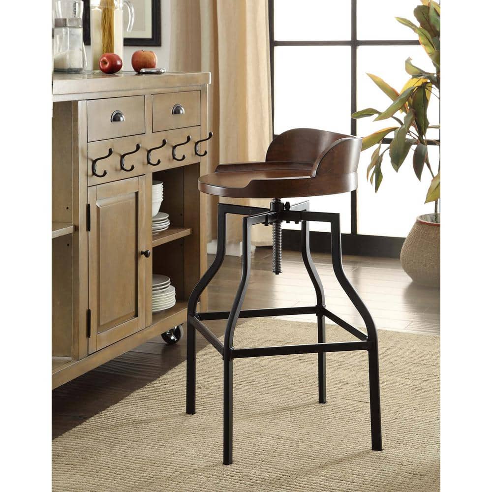 Chestnut Adjustable Backless Wood and Metal Bar Stool