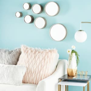 12 in. x 12 in. Round Framed Silver Wall Mirror (Set of 7)