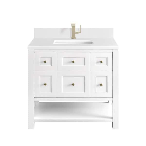 James Martin Vanities Breckenridge 36.0 in. W x 23.5 in. D x 34.2 in. H Bathroom Vanity in Bright White with White Zeus Silestone Quartz Top