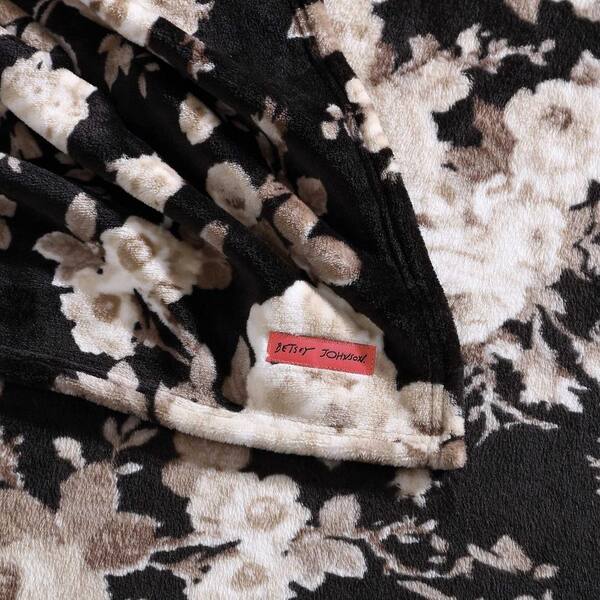 BETSEY JOHNSON Vintage Floral Black Ultra Soft Plush Fleece Twin