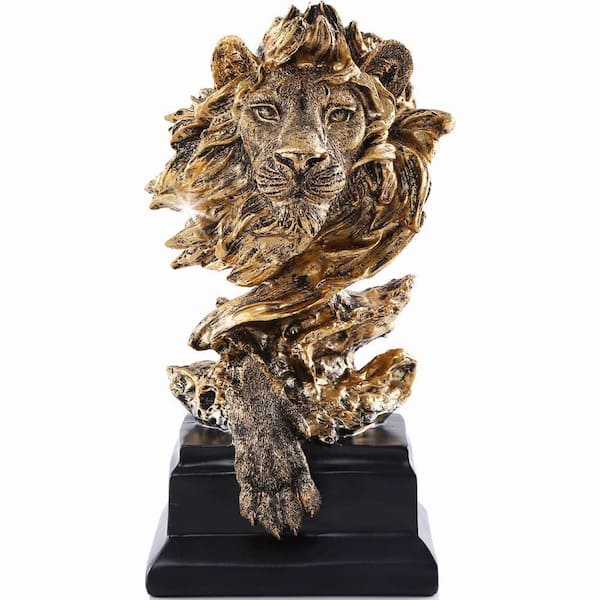 Unbranded Gold 12.6 in. x 7.5 in. Irregular Stone Lion Statue Decoration for Home/Study/Living Room Best Gift for The Man