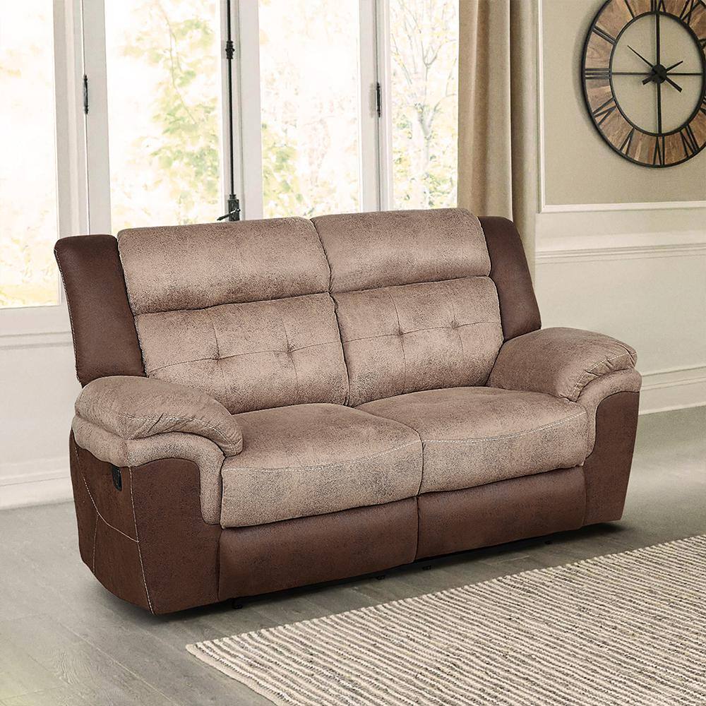 Concetta 68 in. W 2Tone Brown Microfiber Double Reclining Loveseat