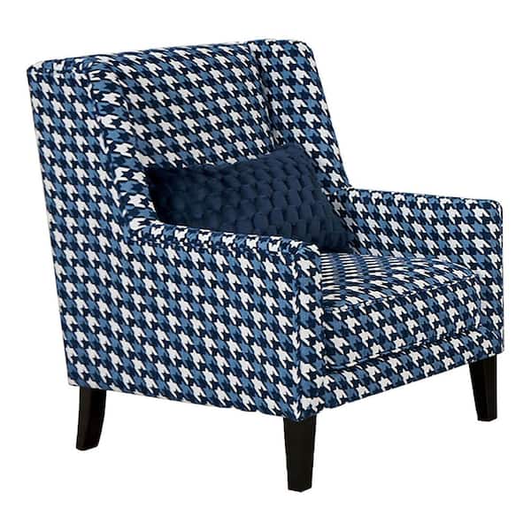 Doreen Blue Pattern Fabric Accent Chair with Reversible Back Pillows and Cushions