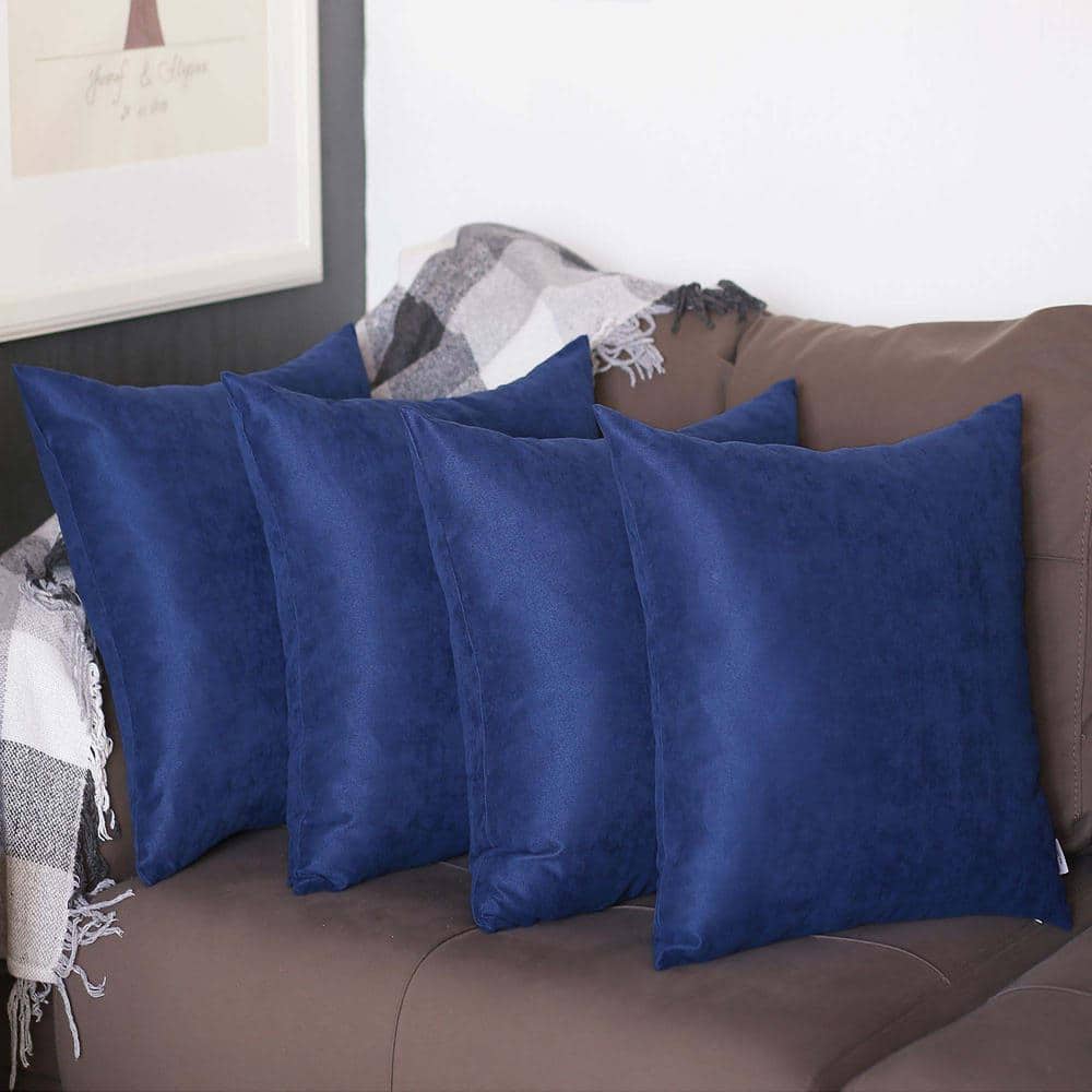 Navy Blue Polyester Euro Throw Pillow Covers, Set of 4