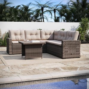 Brown 2-Piece Plastic Rectangle Outdoor Dining Set