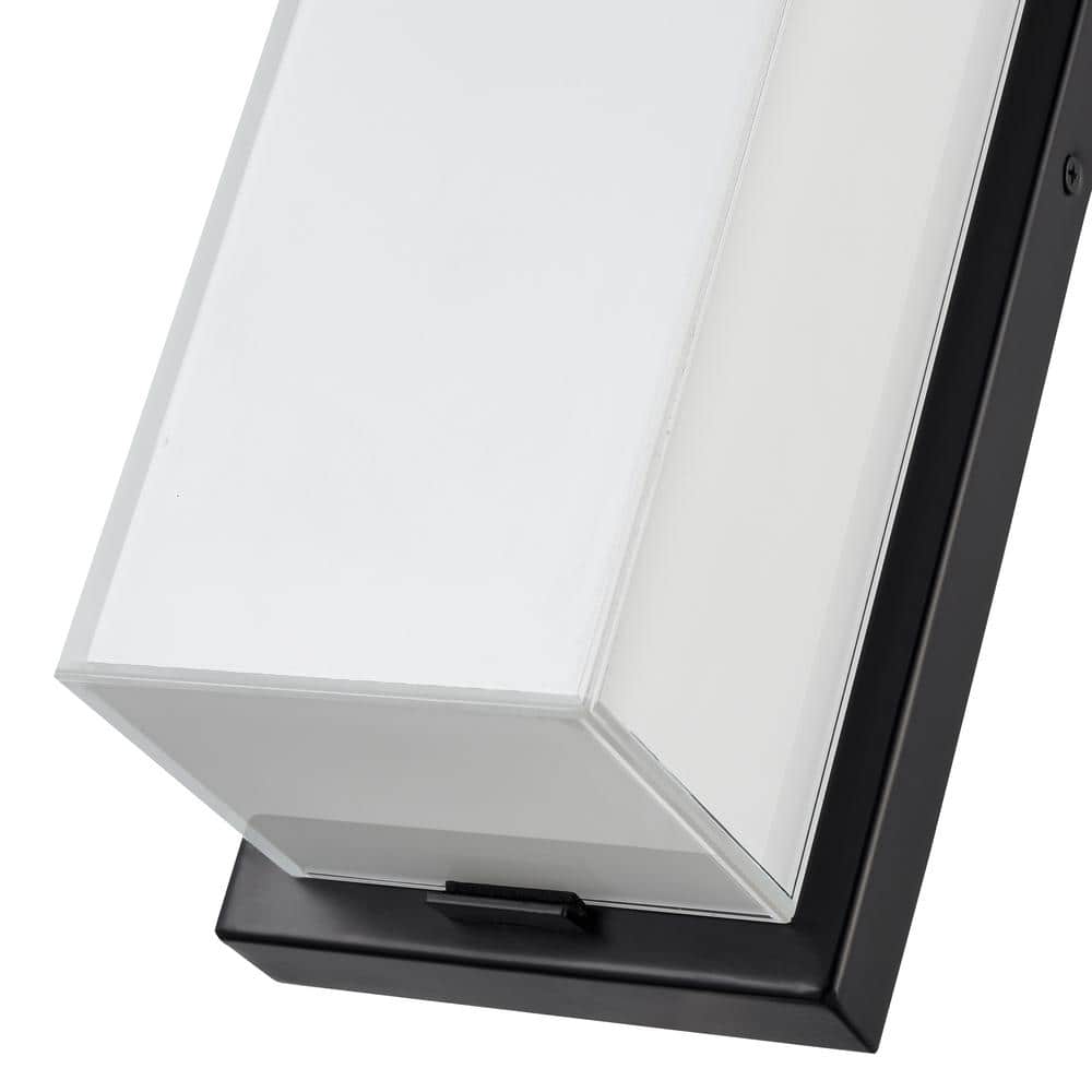 14" Black Metal LED Outdoor Wall Sconce with Frosted Glass