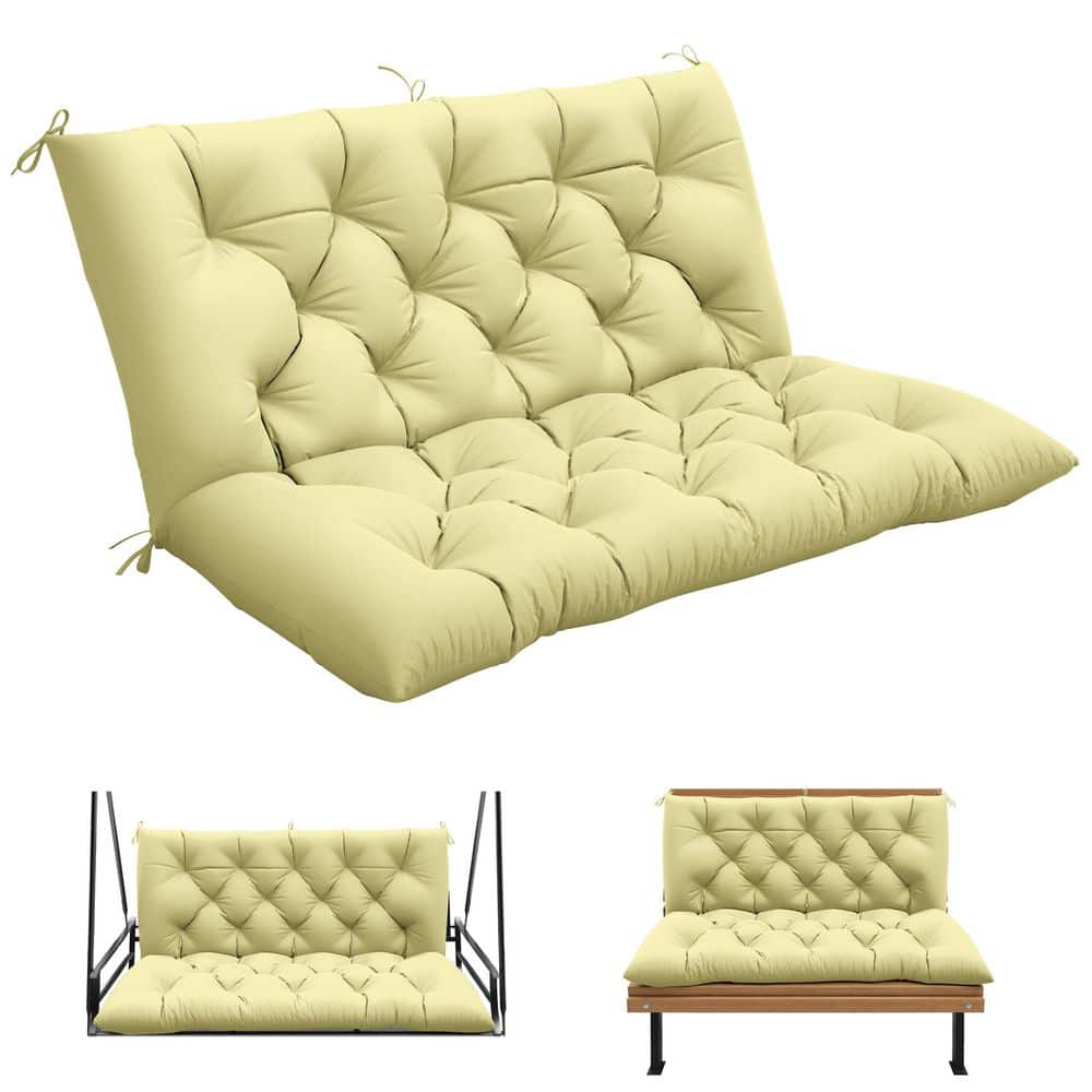 47 x 40 in. Outdoor Waterproof Porch Swing Cushion 2-Seater Replacement with Backrest for Patio Furniture Light Yellow