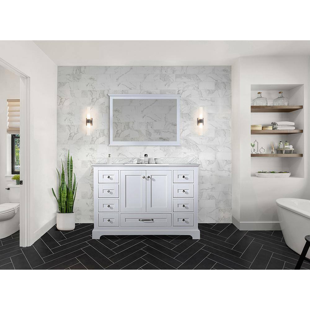 Dukes 48" White Marble Top Vanity with Mirror and Faucet