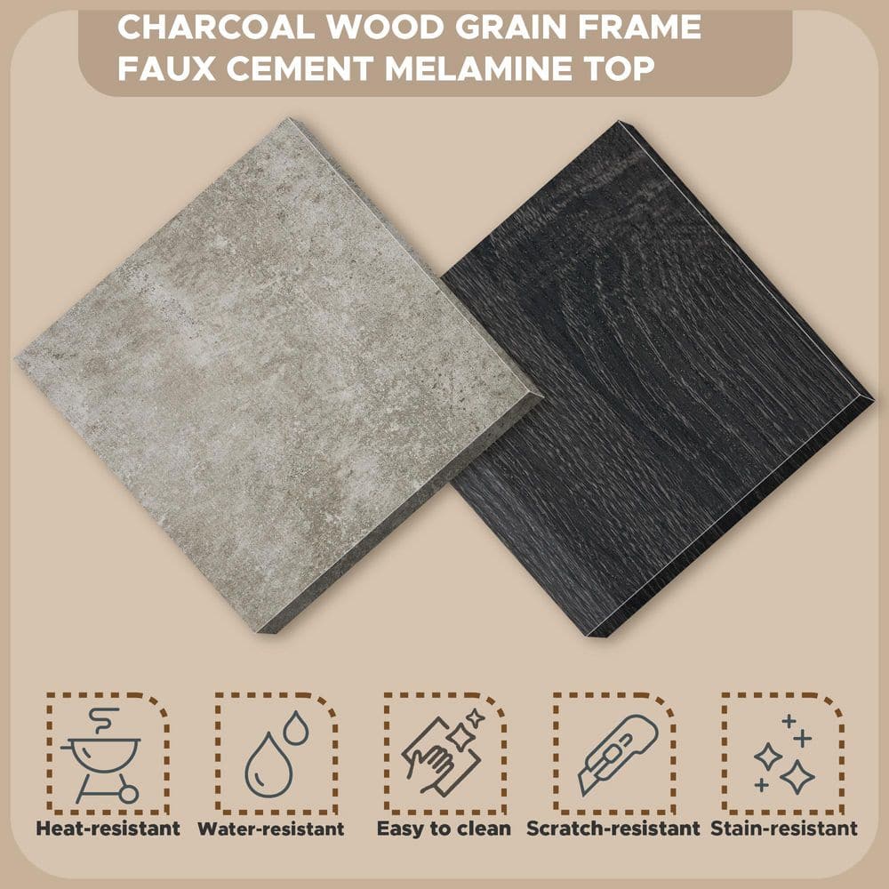 Gray Square Faux Cement and Wood Coffee Table Set