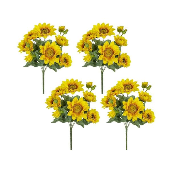 4 Pack 18.9 in. H Yellow Artificial Sunflower BushX9